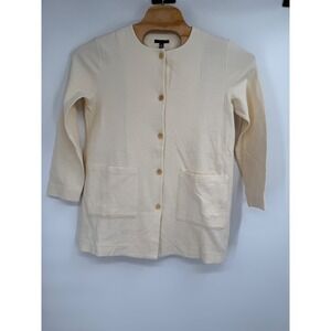 Eileen Fisher NWOT Crinkle Knit Long Cardigan Jacket‎ Button Cream Cotton Sz S